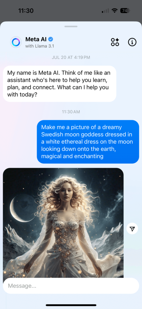Example of Free AI-Generated Images Through META AI Assistant